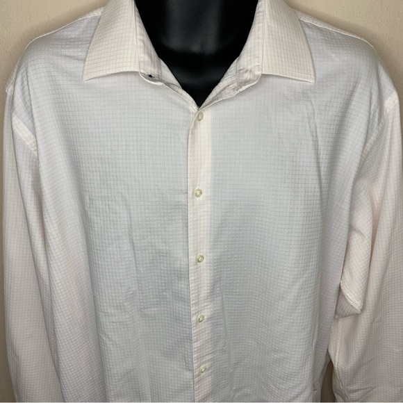 Nordstrom Size 17 XL Pink White Checkered Long Sleeve Dress Shirt Tech Smart - Picture 2 of 9